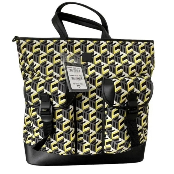 🆕🪷MCM🪷 Unisex Nylon Yellow/Black Cubic Logo Tote Bag MMT - Picture 4 of 17
